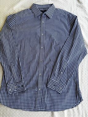 Banana Republic Slim Fit Men's Navy & White Gingham Dress Shirt